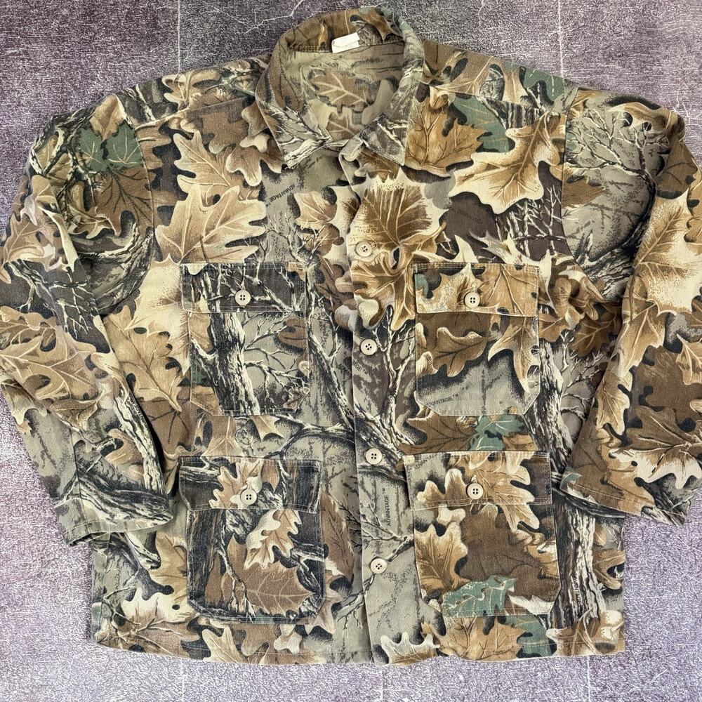Men's Vintage 90's Advantage Camo Duck Hunting Long Sleeve Button Up Shirt Sz XL